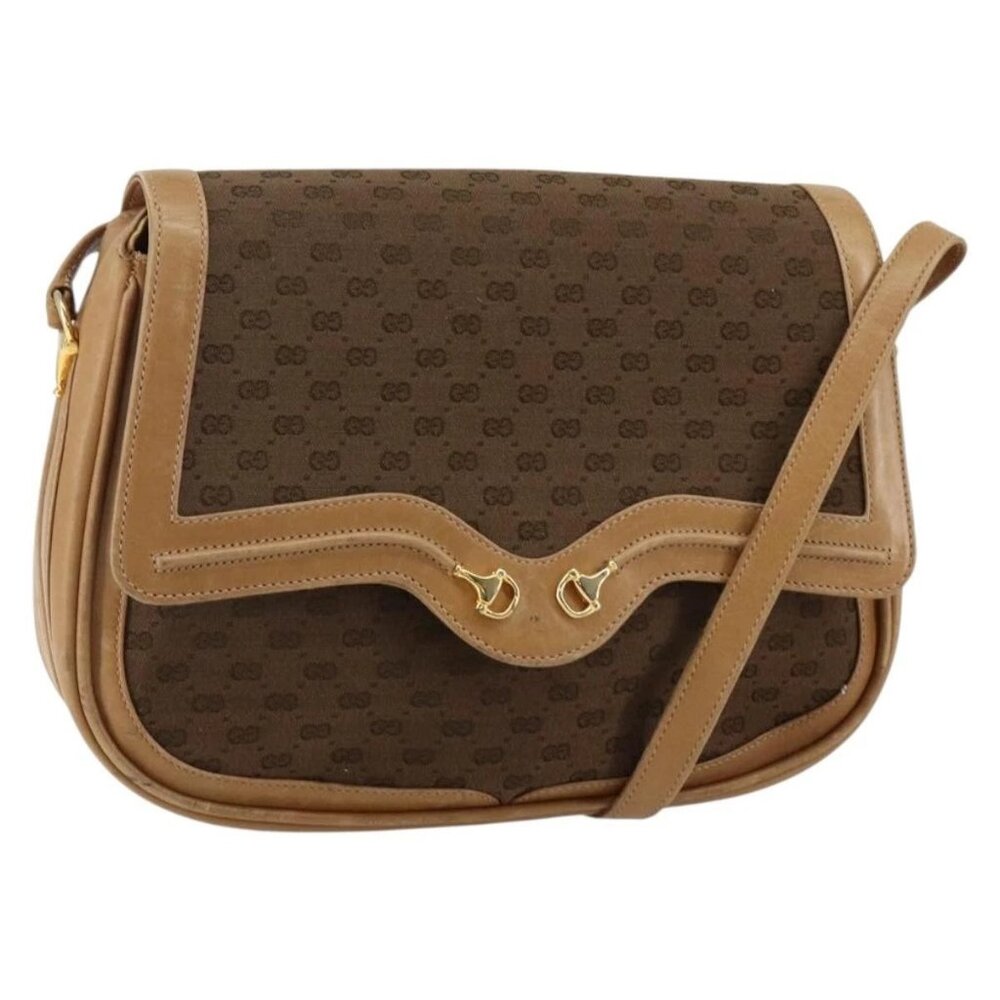 GUCCI Micro GG Canvas Shoulder Bag Brown Gold Auth BA6220 - Picture 1 of 14